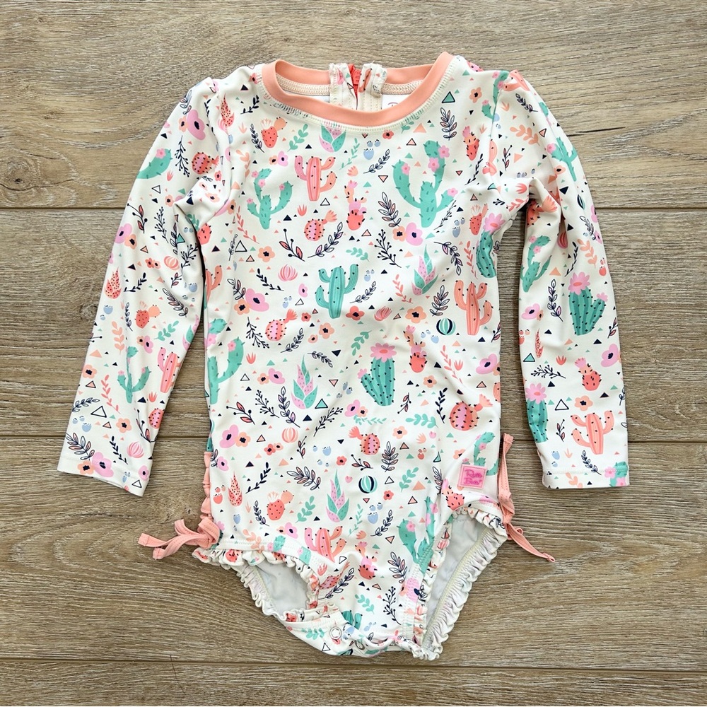 Ruffle Butts Toddler Girls Swimsuit Size 3T One Piece Rashguard Cactus Floral